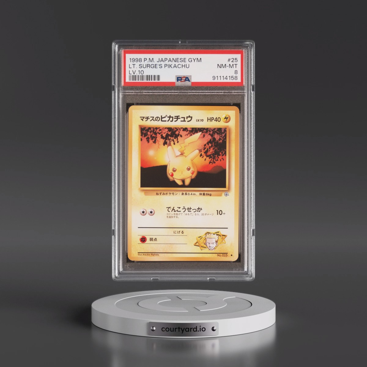 1998 Pokémon Gym #25 LT. Surge's Pikachu - LV.10 (PSA 8 NM-MT)