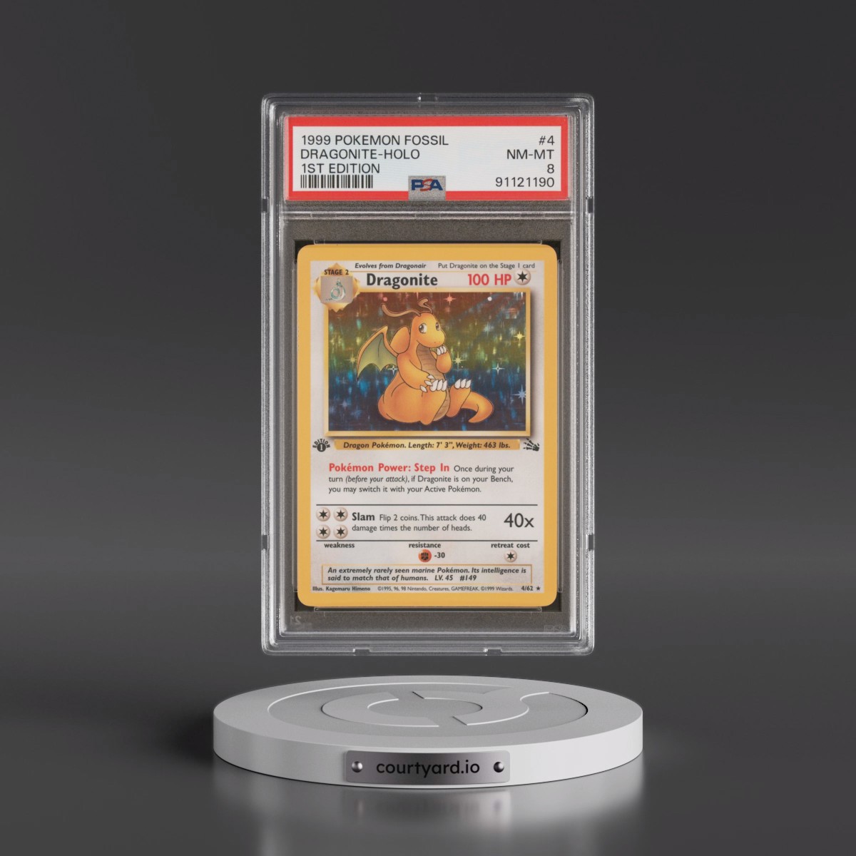 1999 Pokémon Fossil #4 Dragonite - 1st Edition Holo (PSA 8 NM-MT)