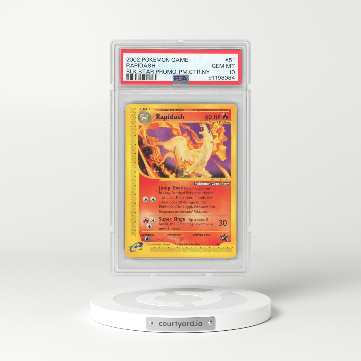 2002 Pokémon Game Promo #51 Rapidash - Black Star-Pokemon Center NY (PSA 10 GEM MINT)