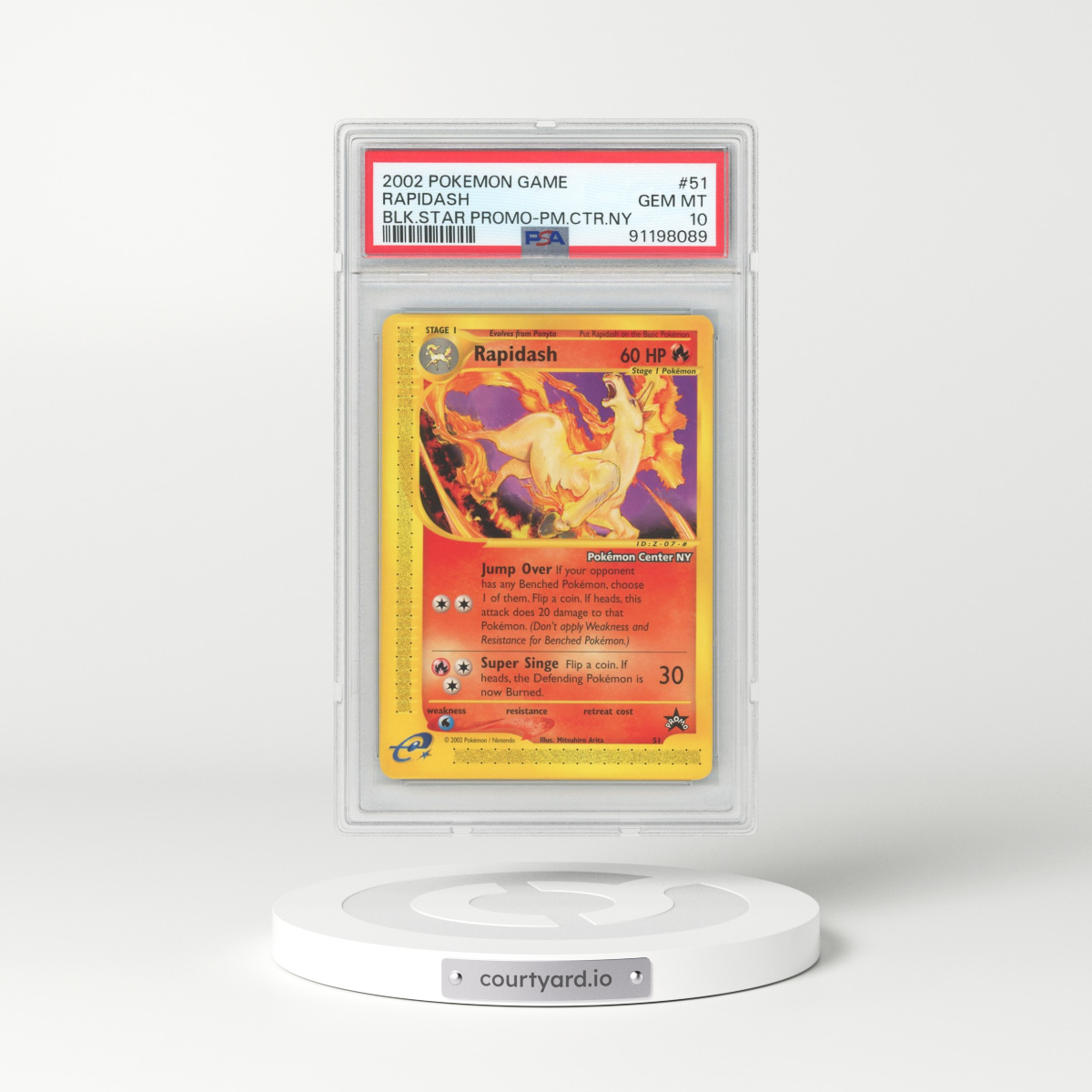 2002 Pokémon Game Promo #51 Rapidash - Black Star-Pokemon Center NY (PSA 10 GEM MINT)