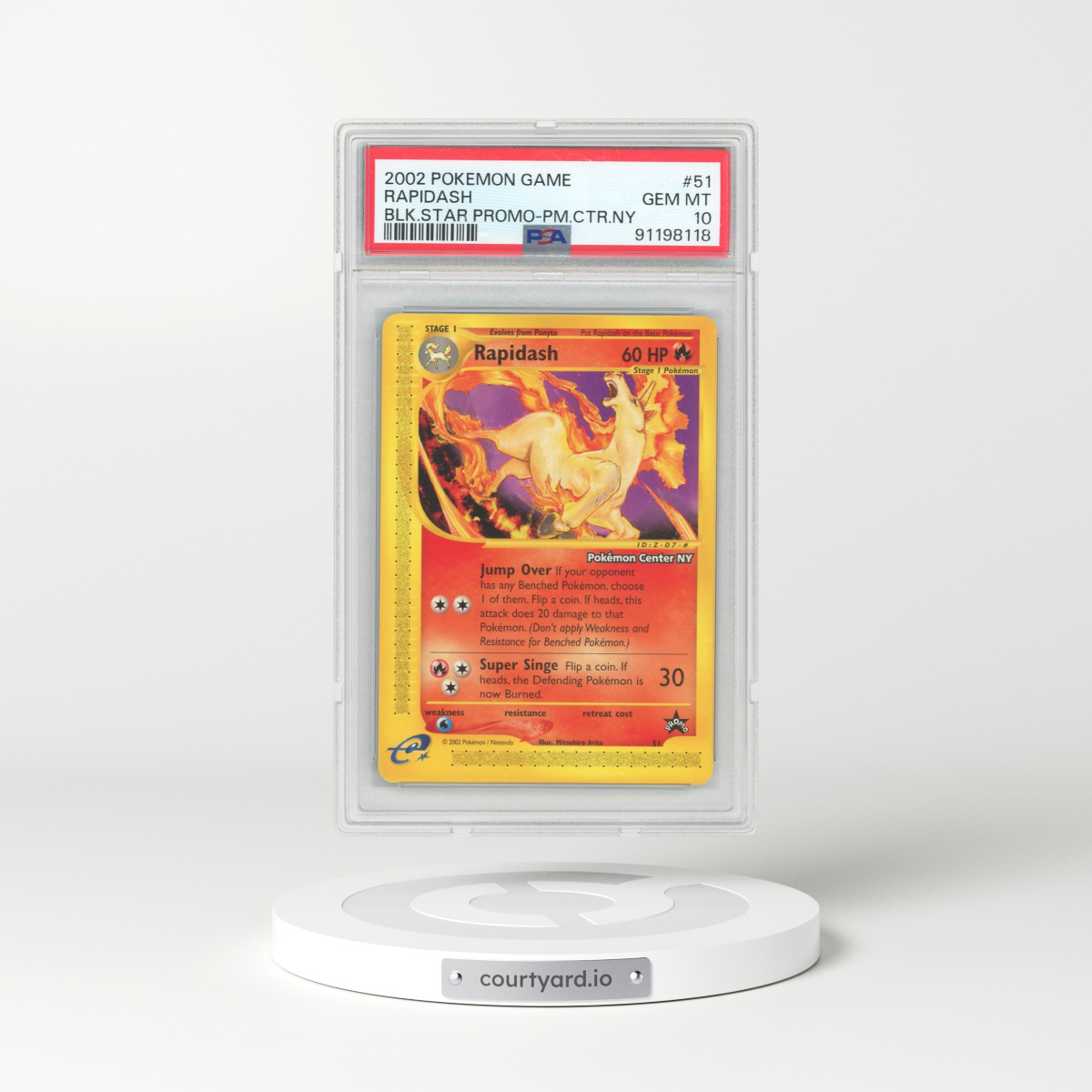 2002 Pokémon Game Promo #51 Rapidash - Black Star-Pokemon Center NY (PSA 10 GEM MINT)