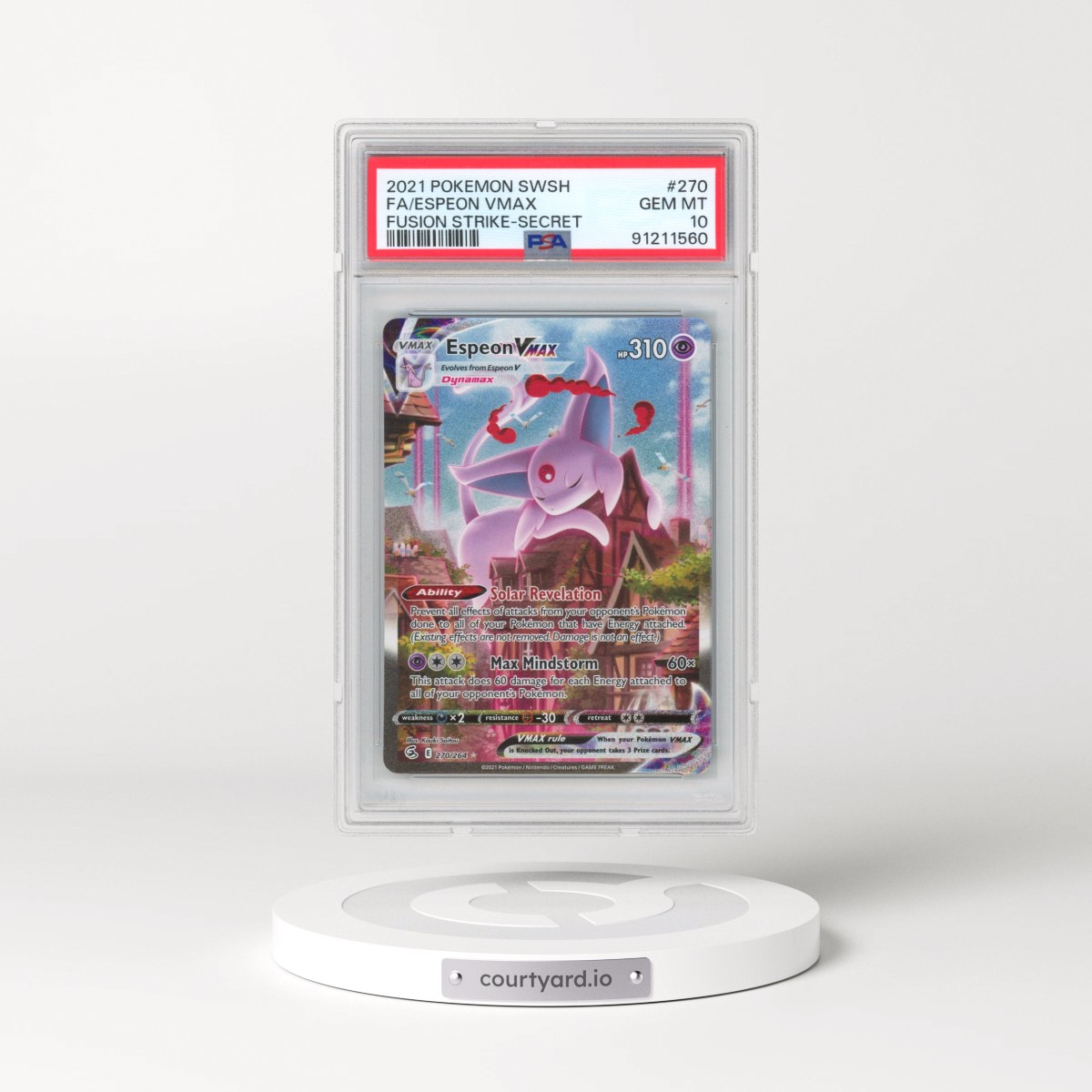 2021 Pokémon Sword & Shield Fusion Strike #270 Espeon Vmax - Full Art Secret (PSA 10 GEM MINT)