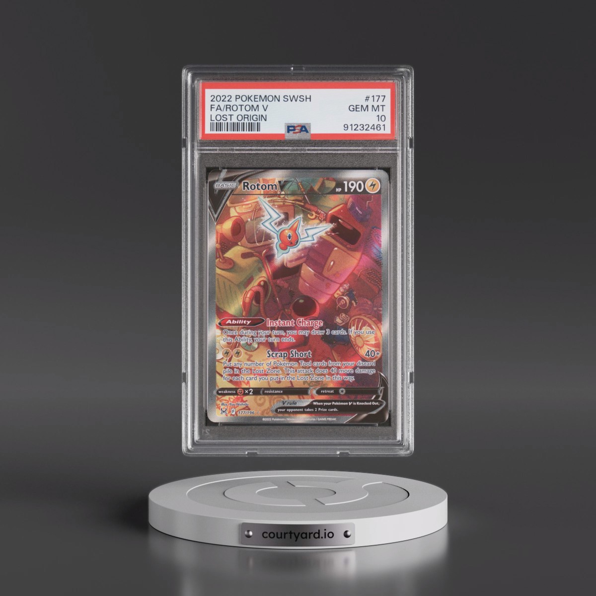 2022 Pokémon Sword & Shield Lost Origin #177 Rotom V - Holo Full Art (PSA 10 GEM MINT)