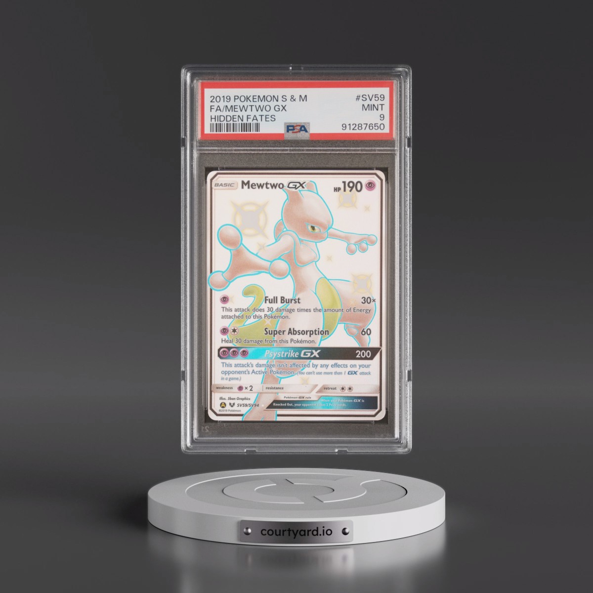 2019 Pokémon Sun & Moon Hidden Fates #SV59 Mewtwo GX - Holo Full Art (PSA 9 MINT)