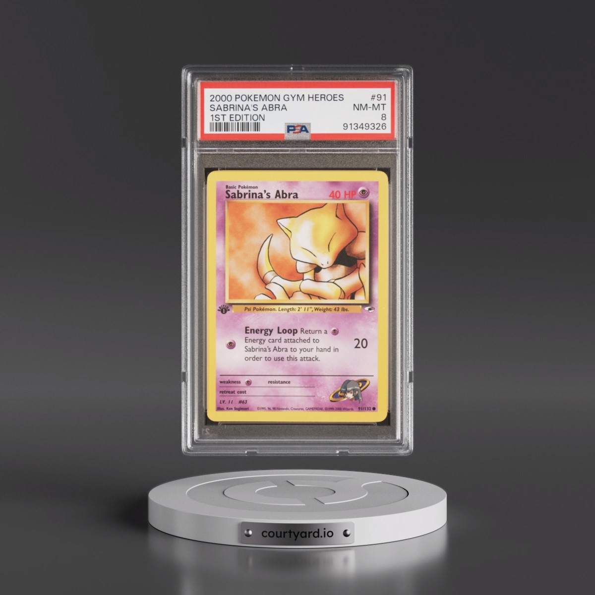 2000 Pokémon Gym Heroes #91 Sabrina's Abra - 1st Edition (PSA 8 NM-MT)