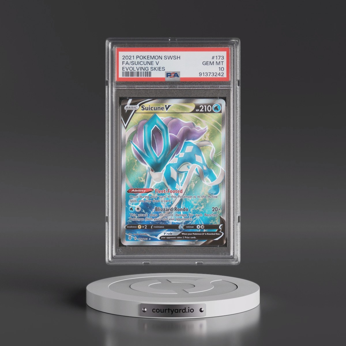 2021 Pokémon Sword & Shield Evolving Skies #173 Suicune V - Holo Full Art (PSA 10 GEM MINT)