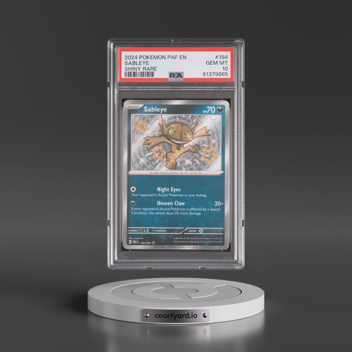 2024 Pokémon Paf EN-Paldean Fates #184 Sableye - Shiny Rare (PSA 10 GEM MINT)