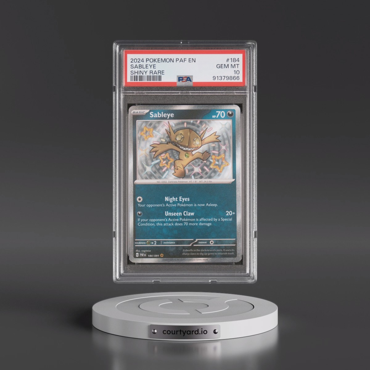 2024 Pokémon Paf EN-Paldean Fates #184 Sableye - Shiny Rare (PSA 10 GEM MINT)