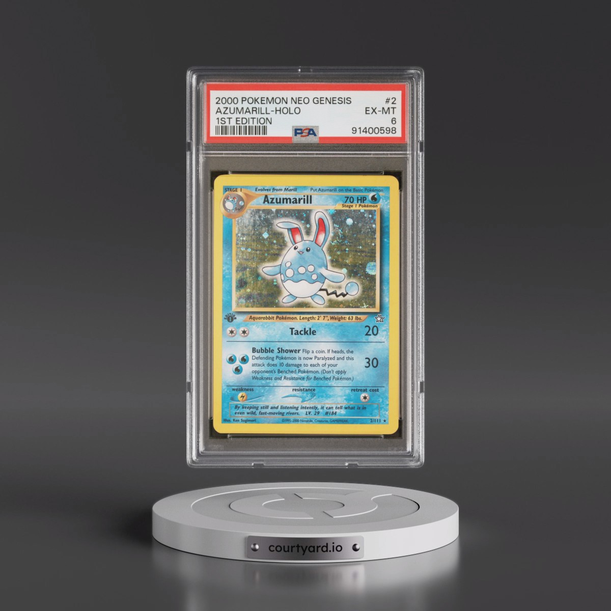 2000 Pokémon Neo Genesis #2 Azumarill - 1st Edition Holo (PSA 6 EX-MT)