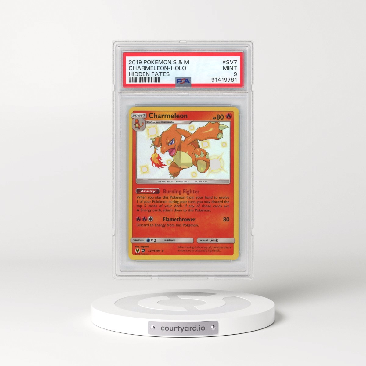2019 Pokémon Sun & Moon Hidden Fates #SV7 Charmeleon - Holo (PSA 9 MINT)