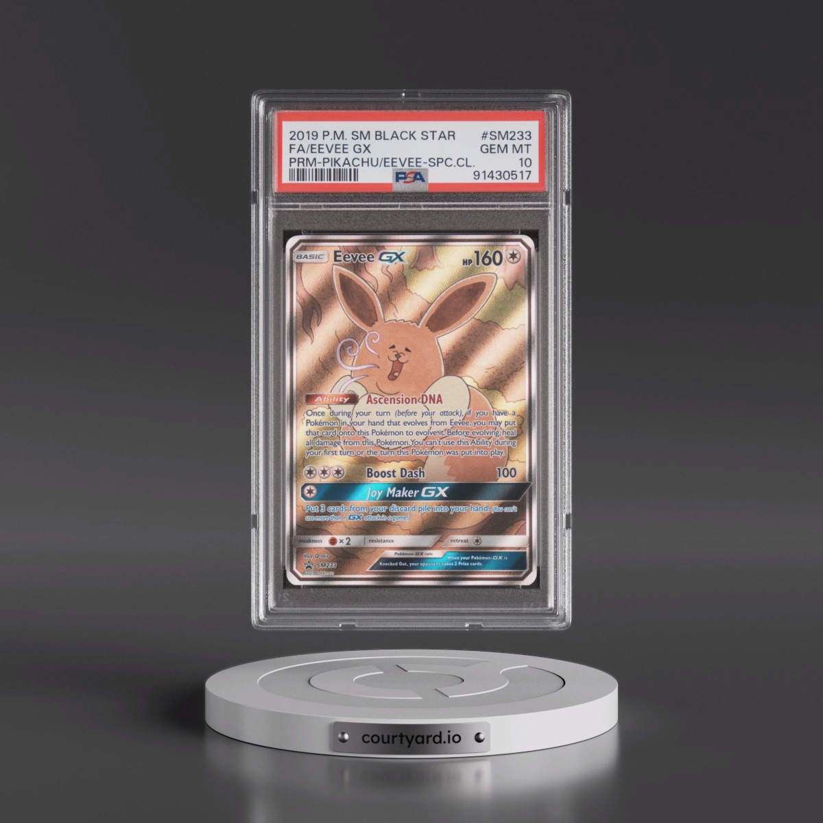 2019 Pokémon SM Black Star Promo Eevee GX - Holo Full Art Pikachu-GX & Eevee-GX Special Collection #SM233 PSA 10