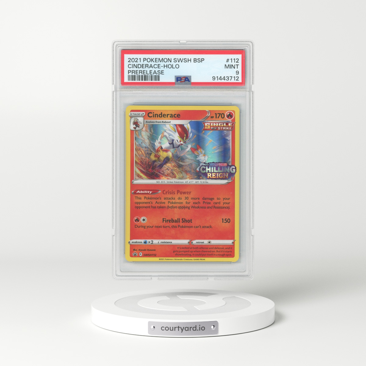 2021 Sword & Shield Promos #112 Cinderace - Holo Prerelease (PSA 9 MINT)