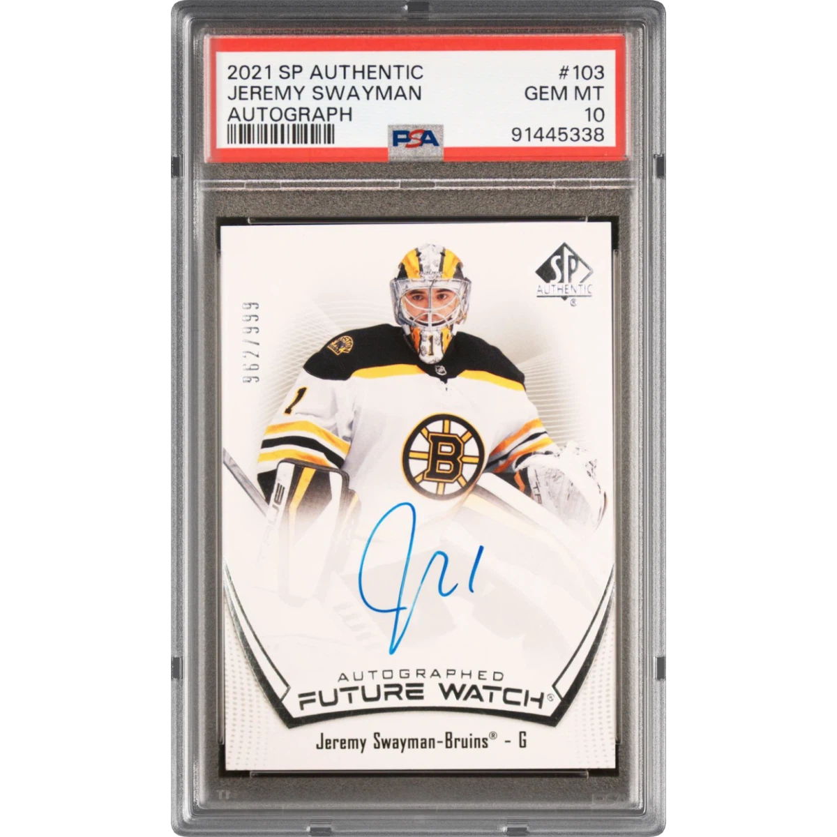 2021 SP Authentic #103 Jeremy Swayman - Autograph (PSA 10 GEM MINT)