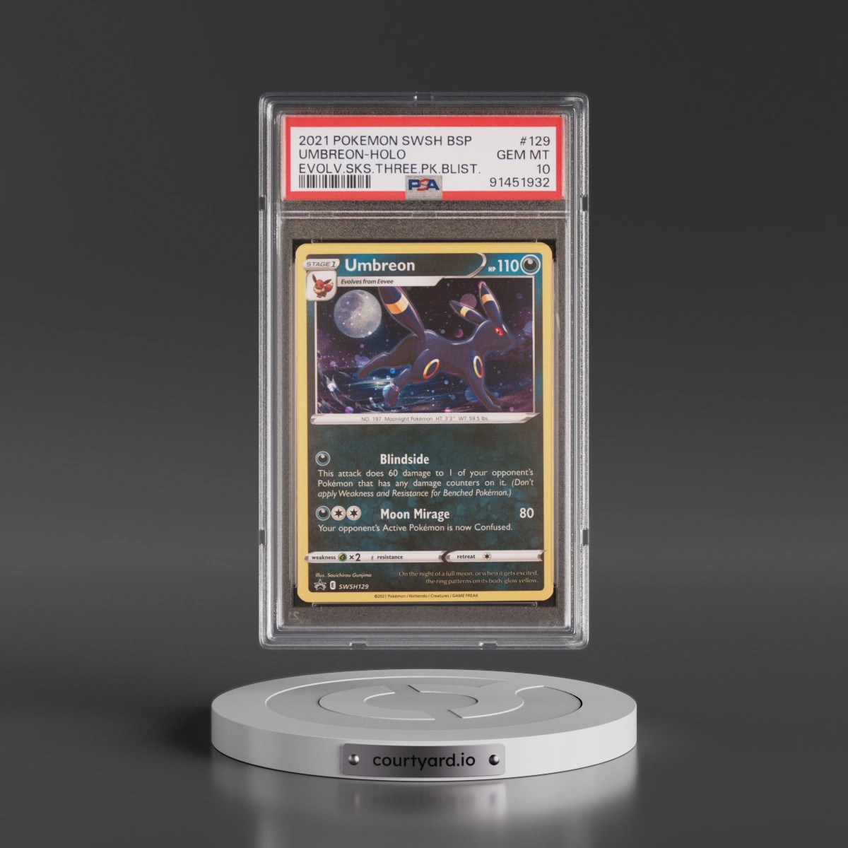 2021 Pokémon Swsh Black Star Promo #129 Umbreon - Holo Evolving Skies Three Pack Blisters (PSA 10 GEM MINT) - Photo