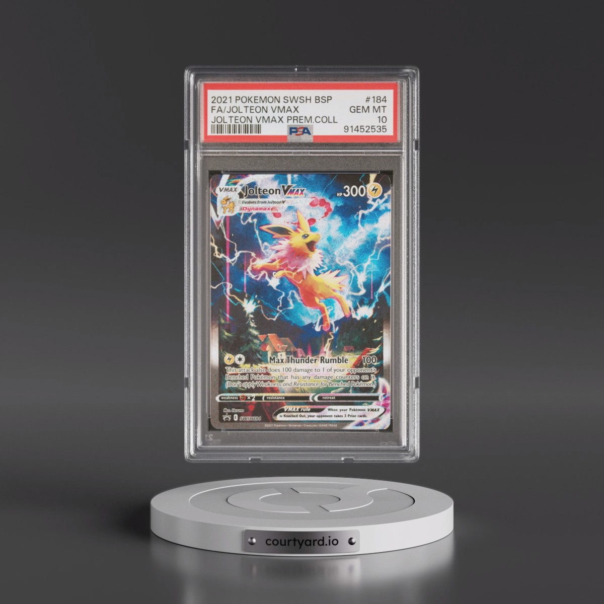 2021 Pokémon Swsh Black Star Promo #184 Jolteon Vmax - Full Art Jolteon Vmax Premium Collection (PSA 10 GEM MINT)