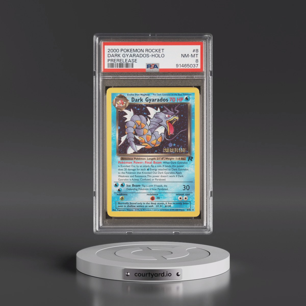 2000 Pokémon Rocket #8 Dark Gyarados - Holo Prerelease (PSA 8 NM-MT)