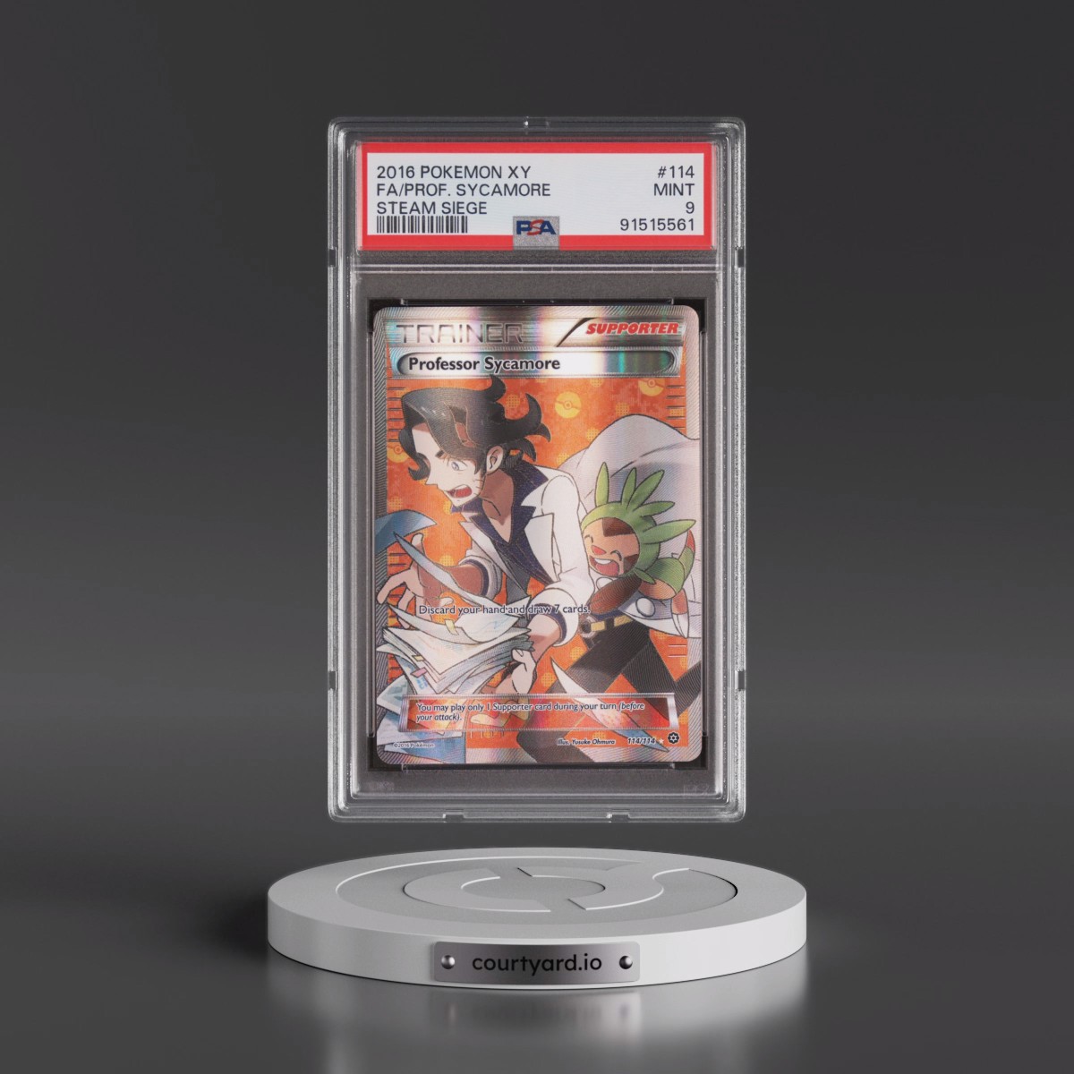 2016 Pokémon XY Steam Siege #114 Professor Sycamore - Full Art (PSA 9 MINT)