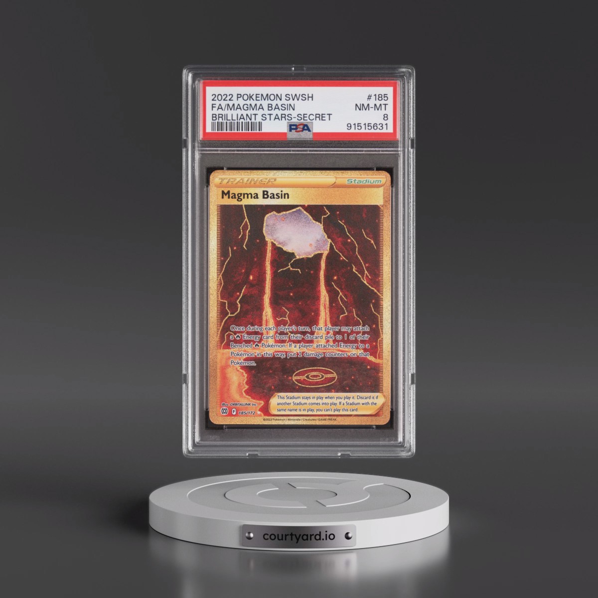 2022 Pokémon Sword & Shield Brilliant Stars #185 Magma Basin - Full Art Secret (PSA 8 NM-MT)