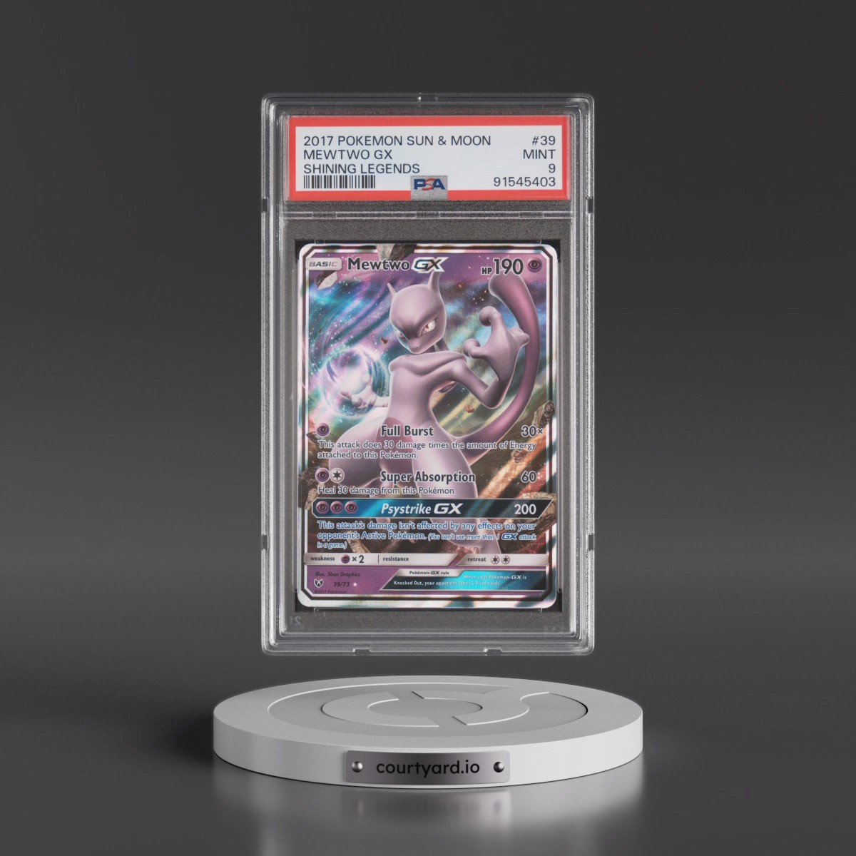 2017 Pokémon Sun & Moon Shining Legends #39 Mewtwo GX - Holo (PSA 9 MINT)
