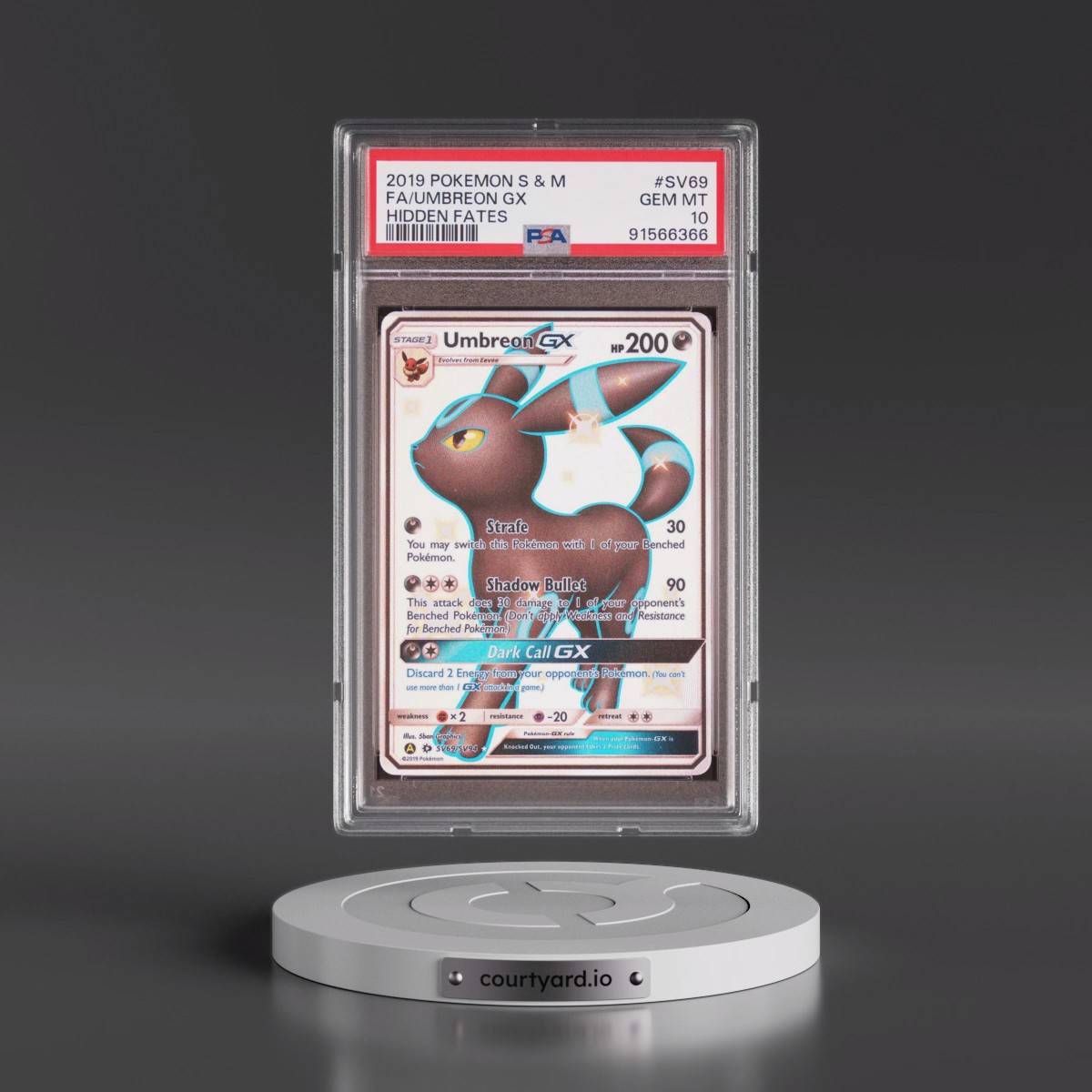 2019 Pokémon Sun & Moon Hidden Fates #SV69 Umbreon GX - Holo Full Art (PSA 10 GEM MINT)