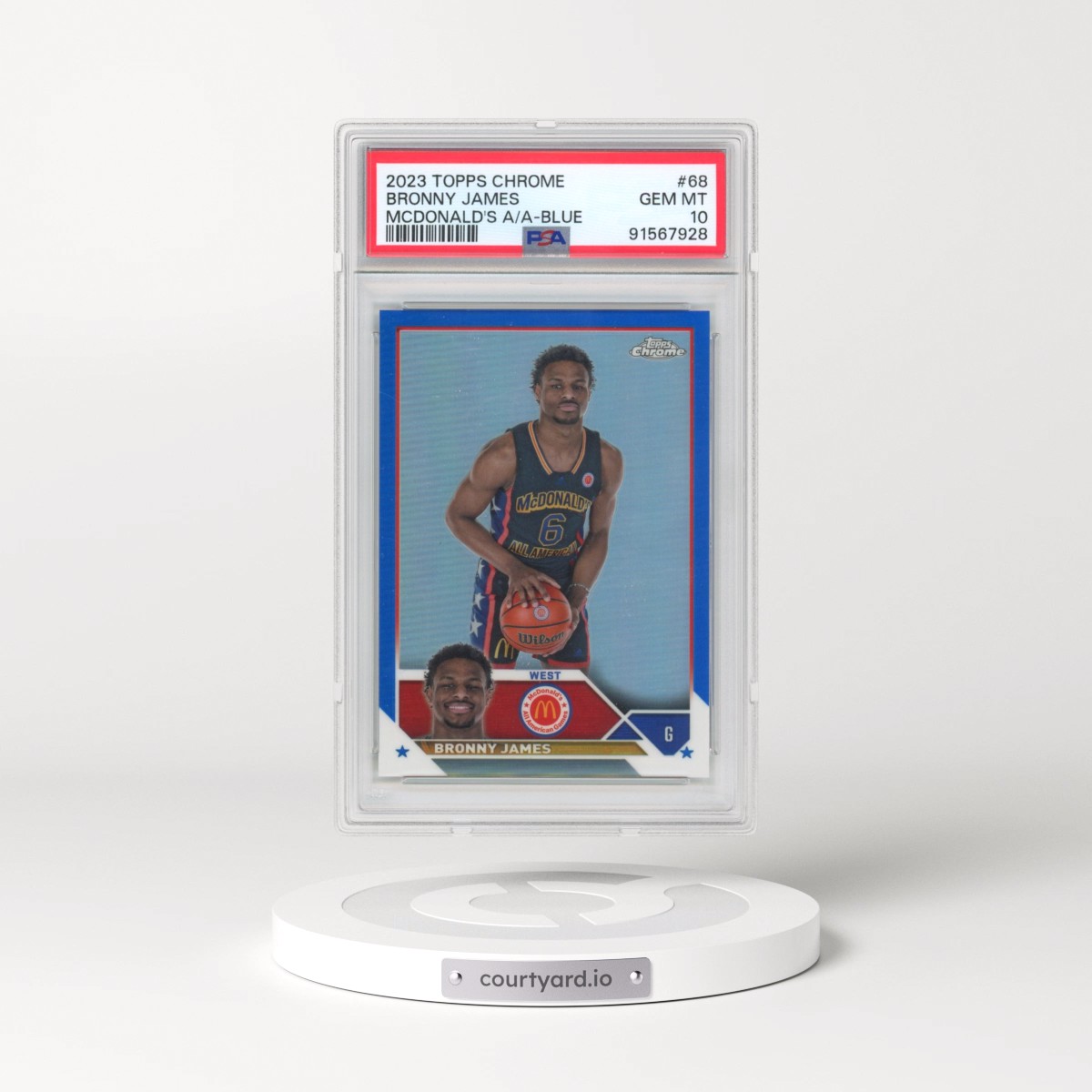 2023 Topps Chrome Mcdonald's All-American #68 Bronny James - Blue Refractor (PSA 10 GEM MINT)
