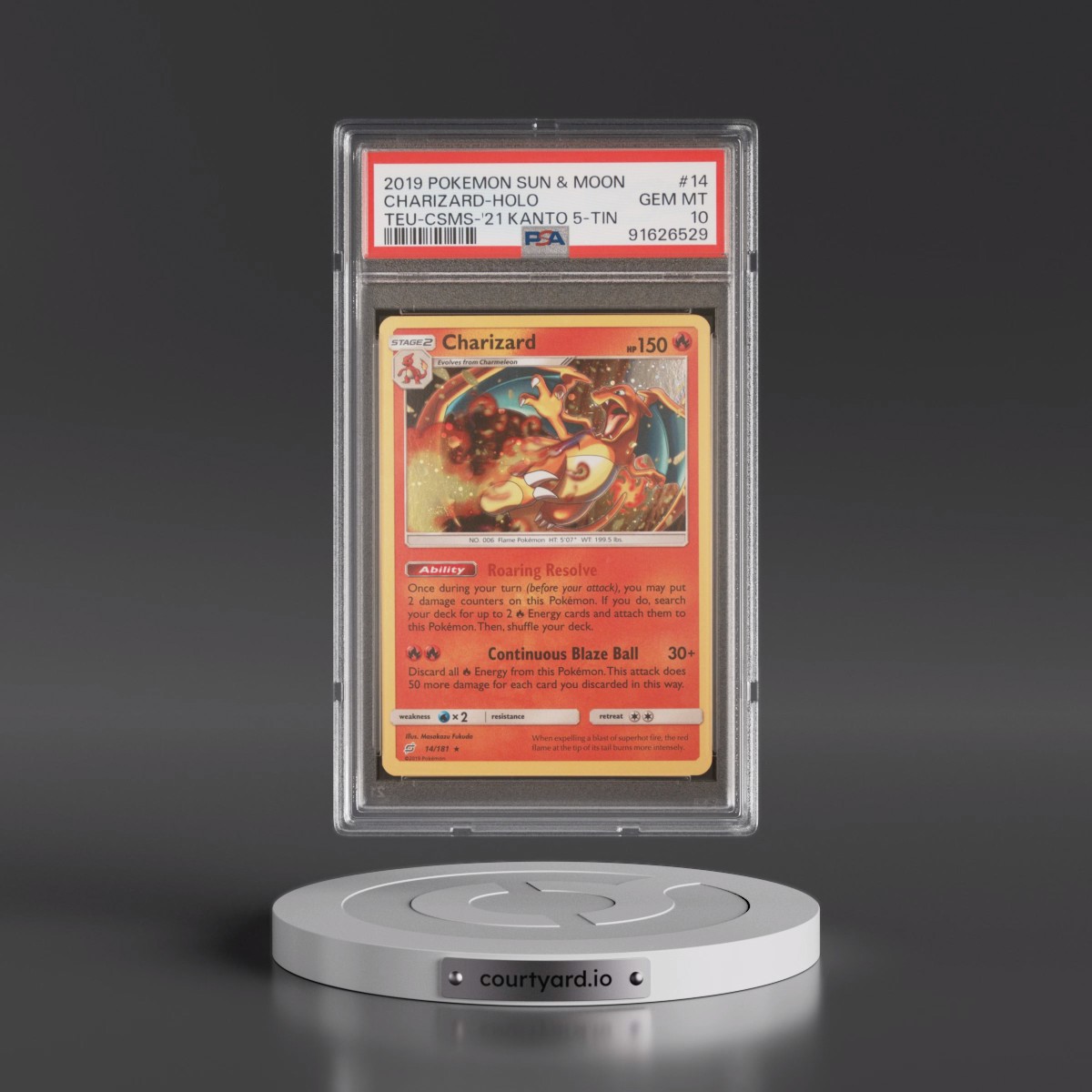2019 Pokémon Sun & Moon Team Up #14 Charizard - Holo Cosmos-2021 Kanto 5-Tin Exclusive (PSA 10 GEM MINT)