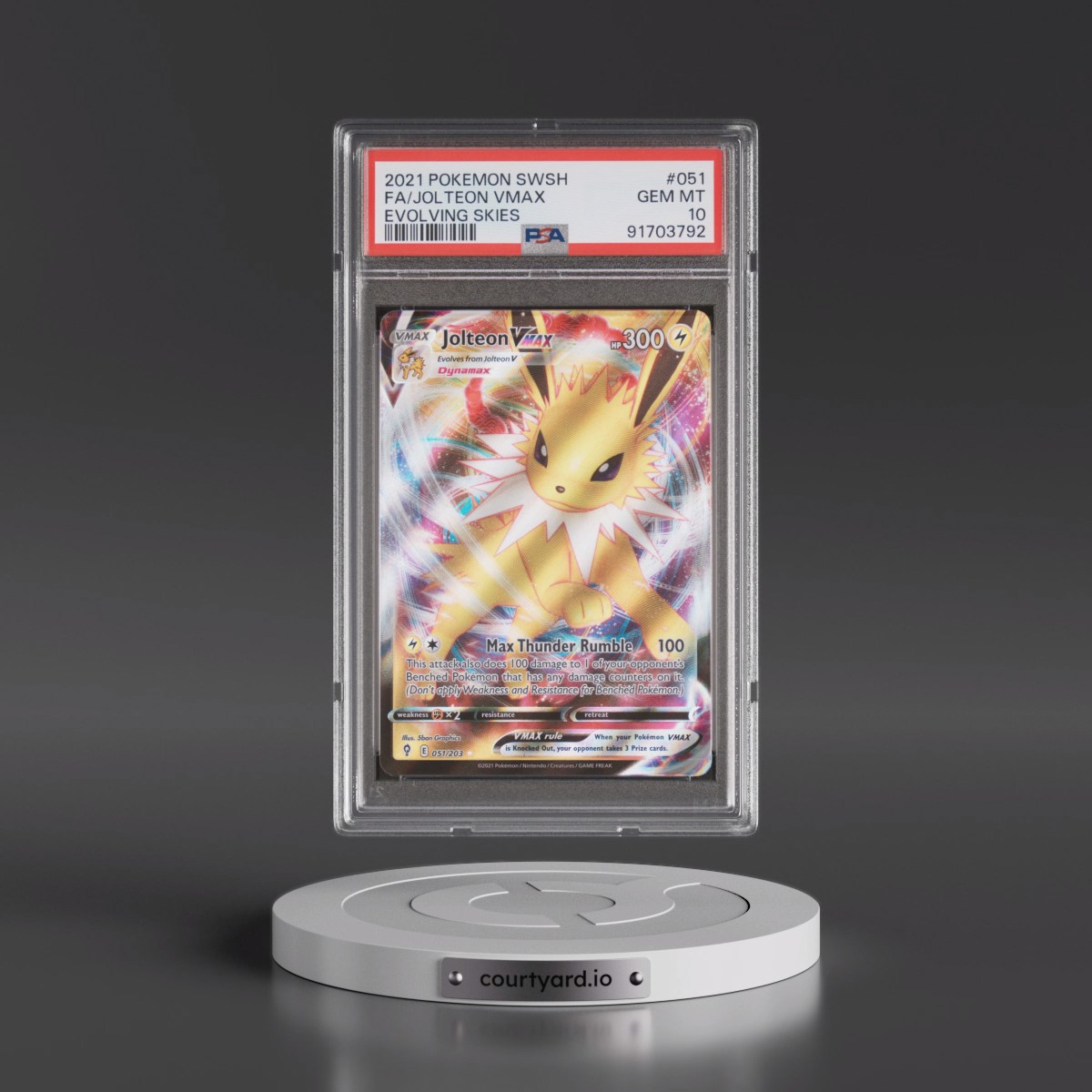 2021 Pokémon Sword & Shield Evolving Skies #051 Jolteon Vmax - Full Art (PSA 10 GEM MINT)