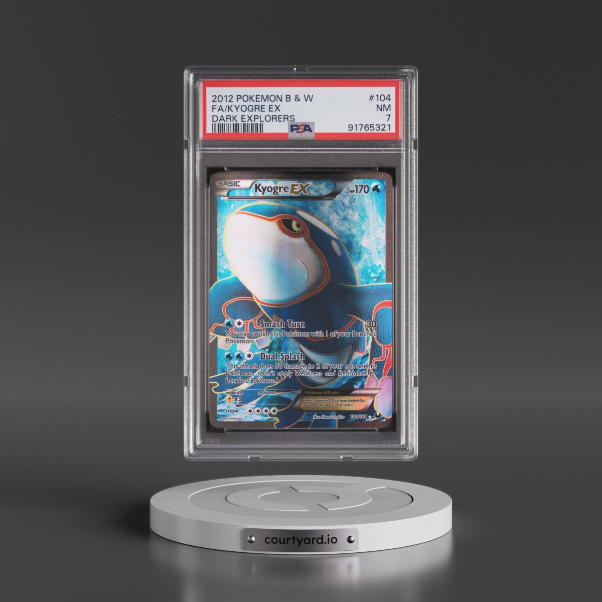 2012 Pokémon Black & White Dark Explorers #104 Kyogre EX - Holo Full Art (PSA 7 NM)