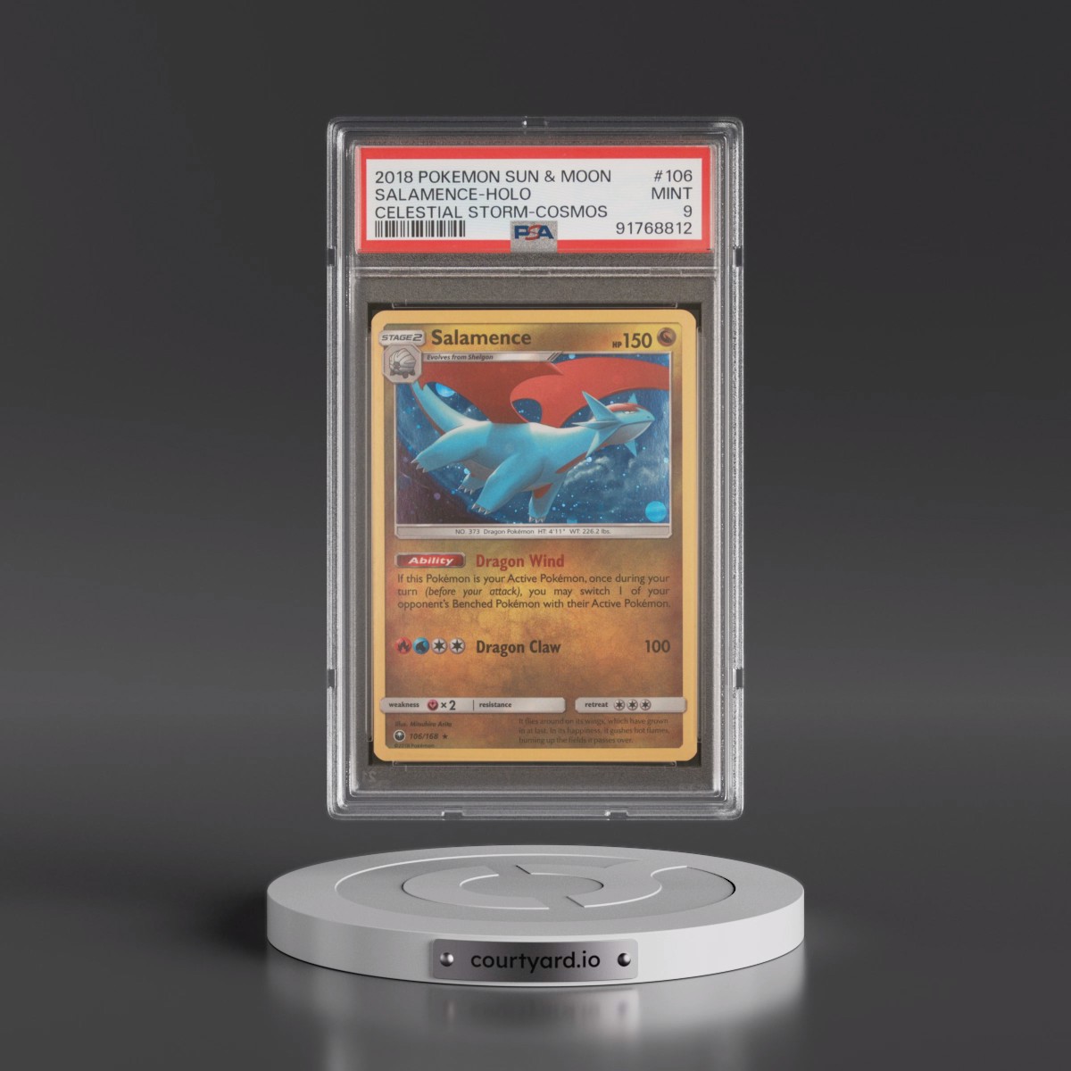2018 Pokémon Sun & Moon Celestial Storm #106 Salamence - Holo Cosmos (PSA 9 MINT)