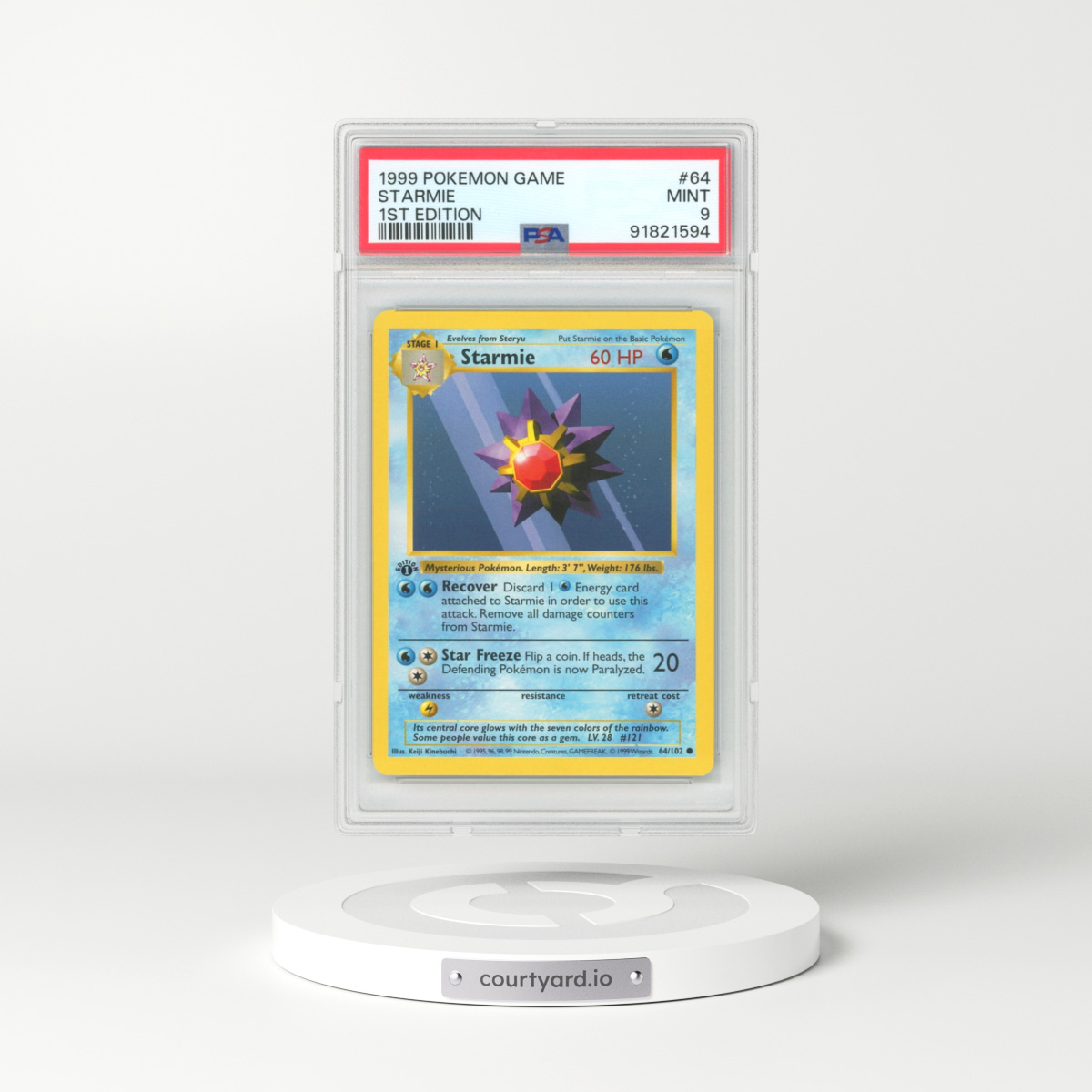 1999 Base Set #64 Starmie - 1st Edition Shadowless (PSA 9 MINT)