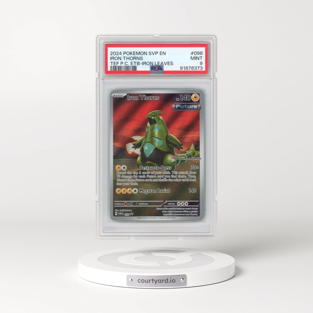 2024 Pokémon Svp EN-SV Black Star Promo #098 Iron Thorns - Temporal Forces Pokemon Center Elite Trainer Box-Iron Leaves (PSA 9 MINT)