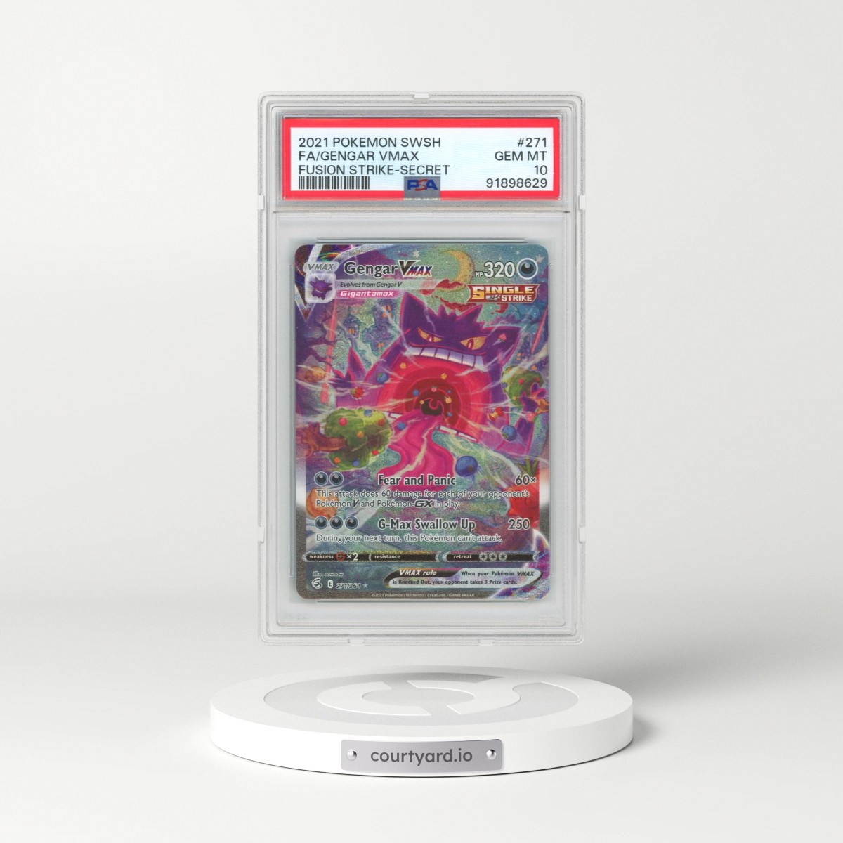 2021 Pokémon Sword & Shield Fusion Strike #271 Gengar Vmax - Full Art Secret (PSA 10 GEM MINT)