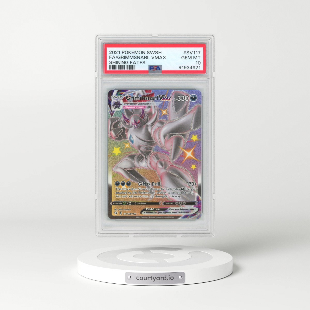 2021 Pokémon Sword & Shield Shining Fates #SV117 Grimmsnarl Vmax - Full Art (PSA 10 GEM MINT)