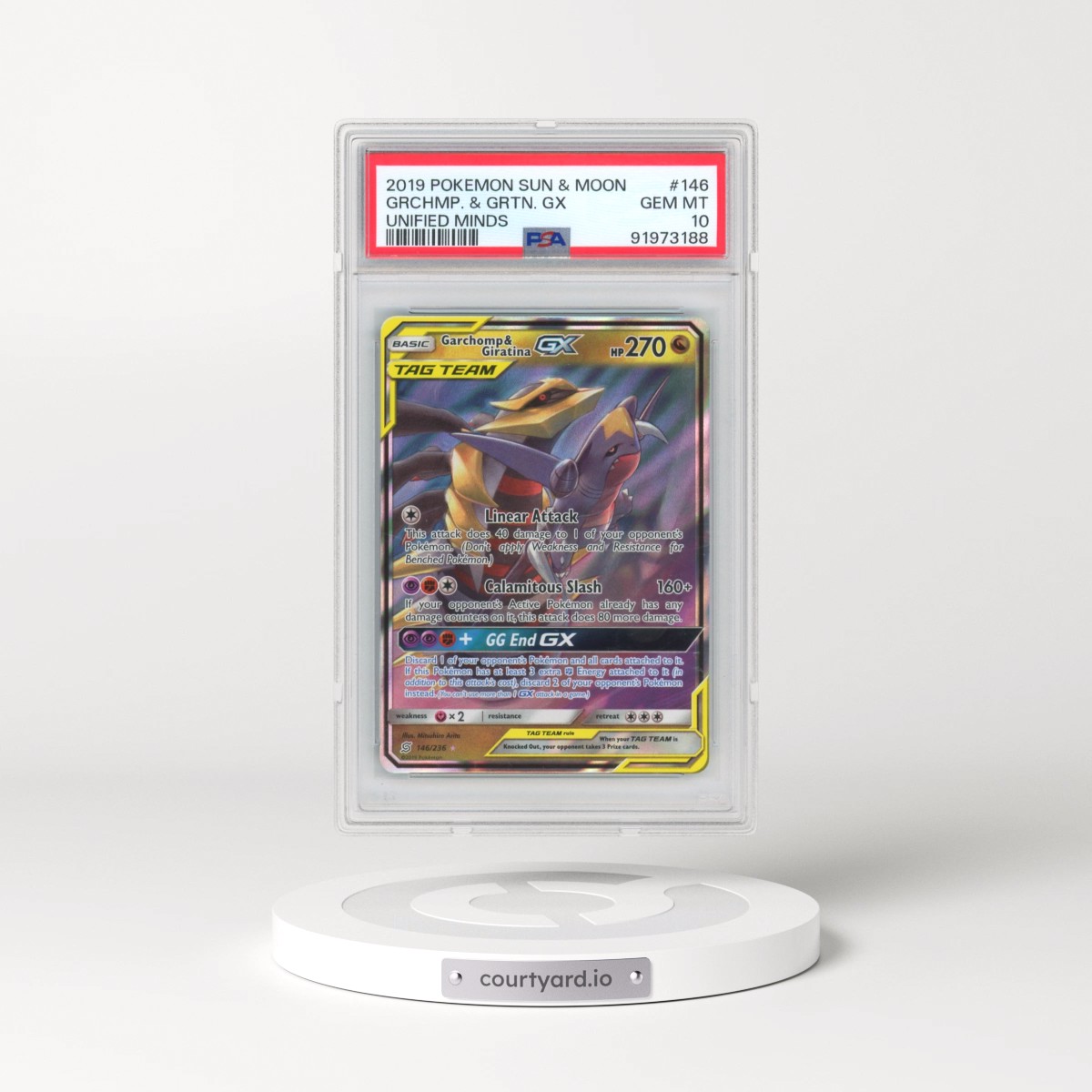 2019 Pokémon Sun & Moon Unified Minds #146 Garchomp & Giratina GX - Holo (PSA 10 GEM MINT)