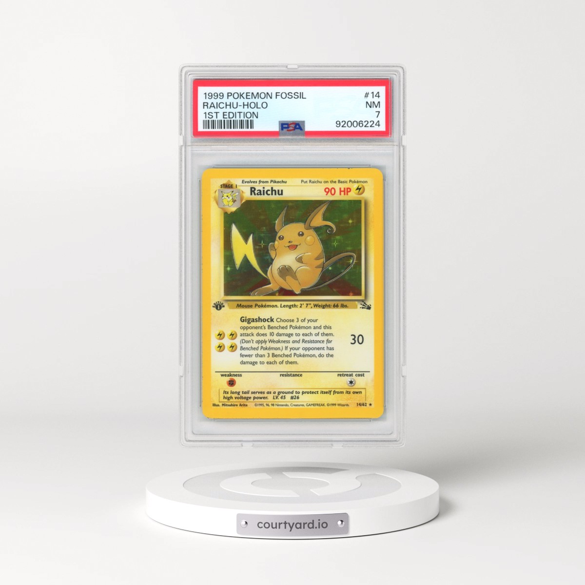 1999 Fossil #14 Raichu - 1st Edition Holo (PSA 7 NM)