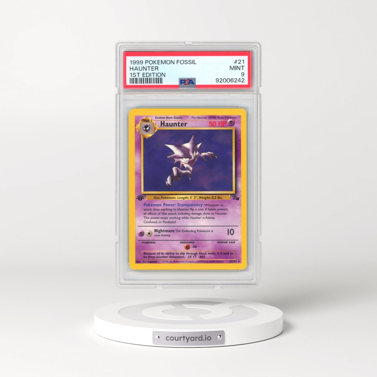 1999 Fossil #21 Haunter - 1st Edition (PSA 9 MINT)