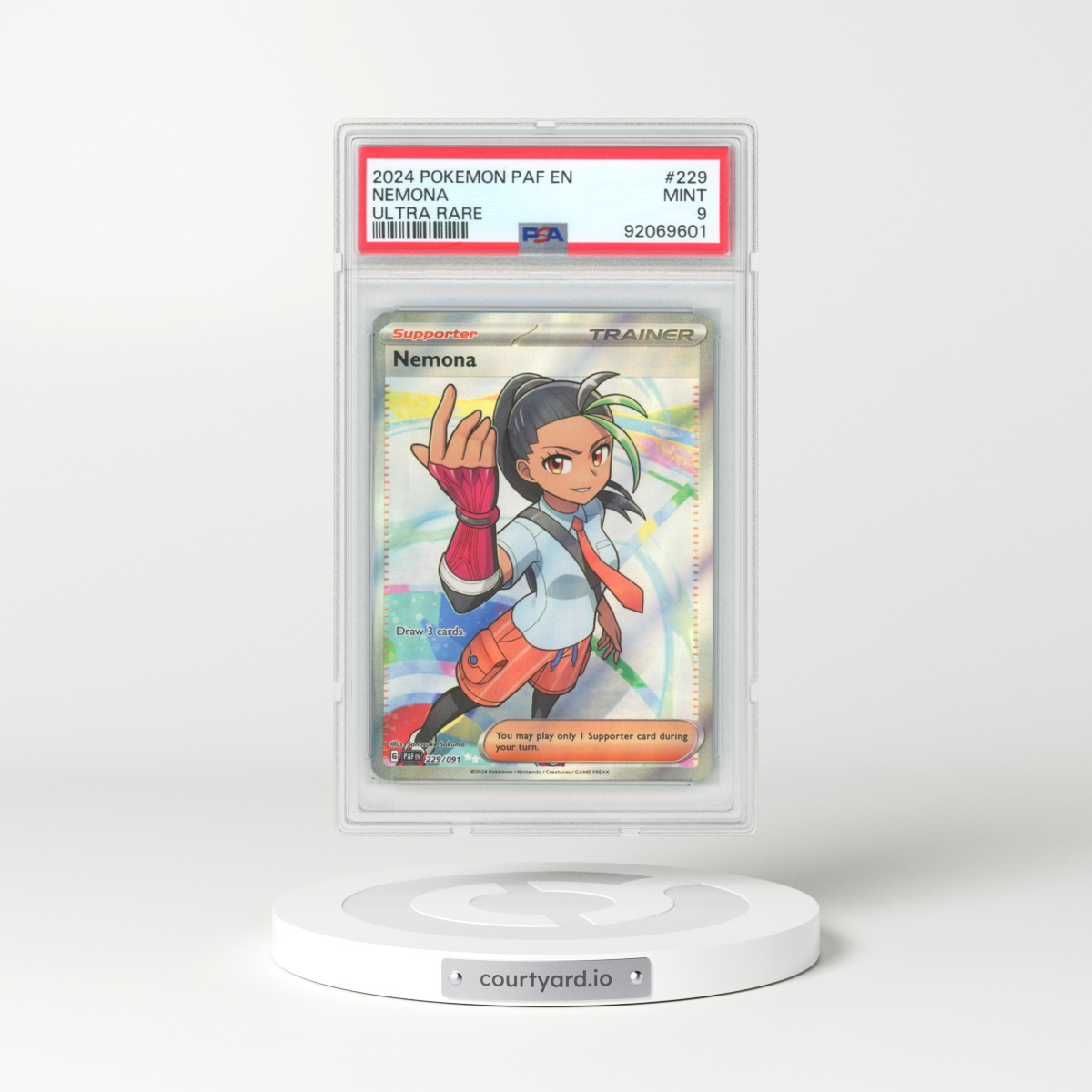 2024 Paldean Fates #229 Nemona - Full Art Holo (PSA 9 MINT)