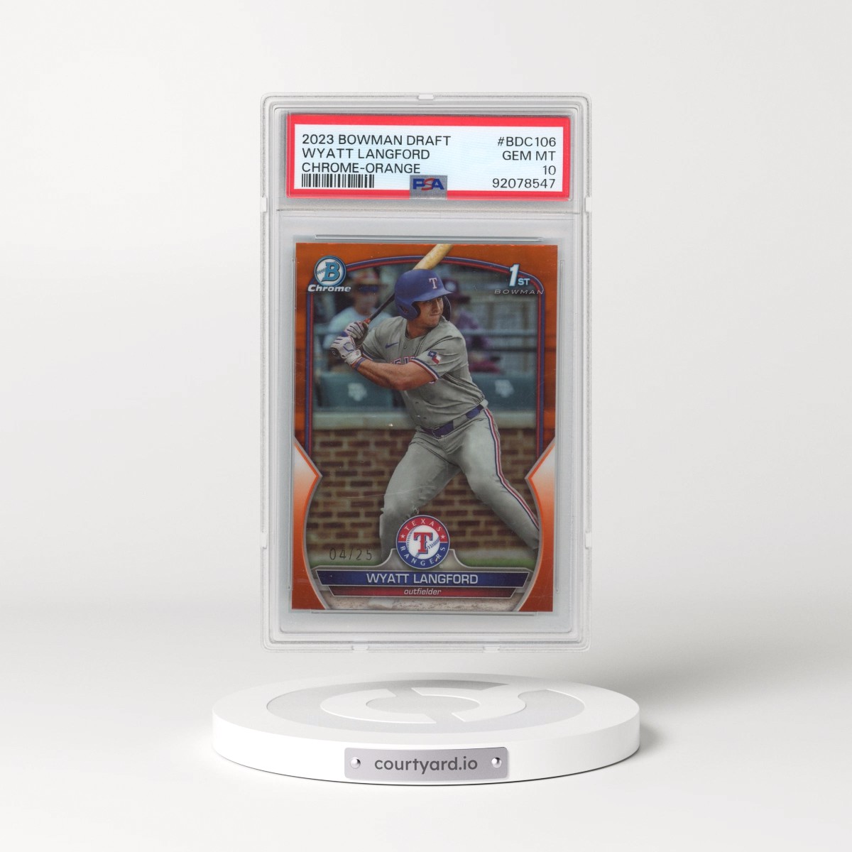 2023 Bowman Draft #BDC106 Wyatt Langford - Chrome-Orange Refractor (PSA 10 GEM MINT)