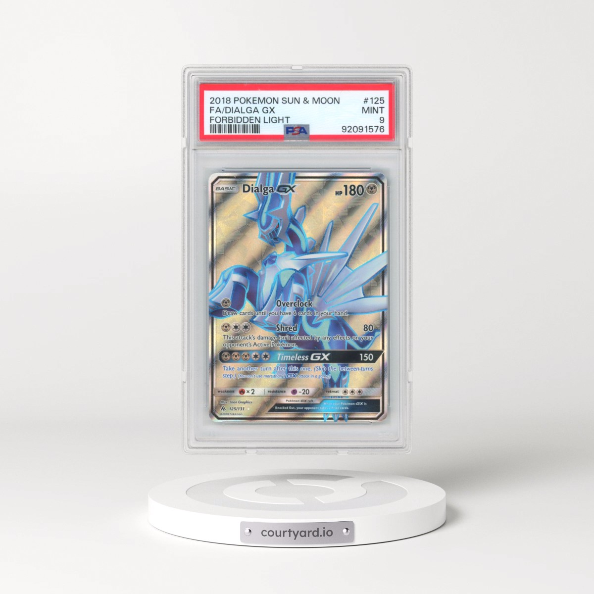 2018 Pokémon Sun & Moon Forbidden Light #125 Dialga GX - Holo Full Art (PSA 9 MINT)