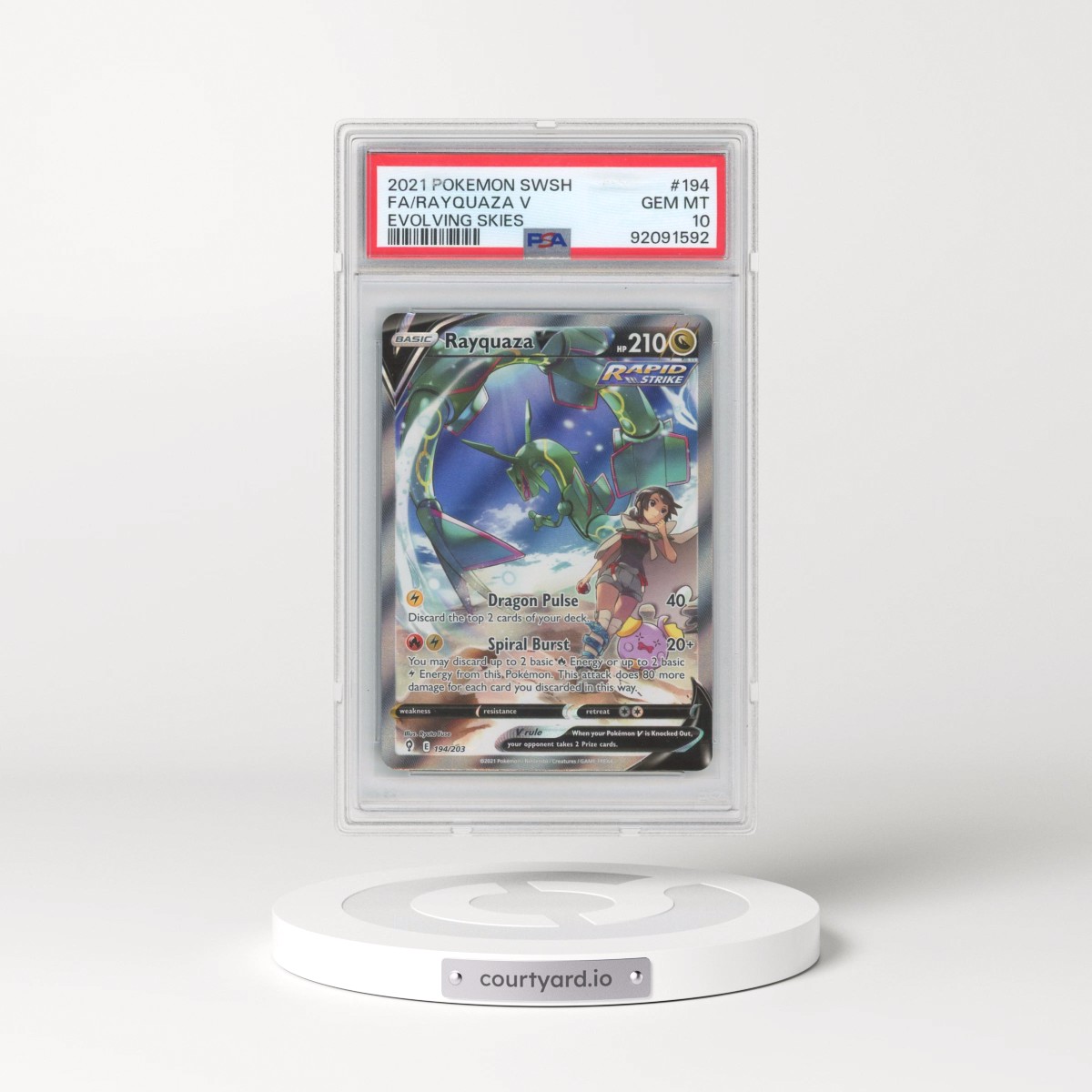 2021 Pokémon Sword & Shield Evolving Skies #194 Rayquaza V - Holo Full Art (PSA 10 GEM MINT)