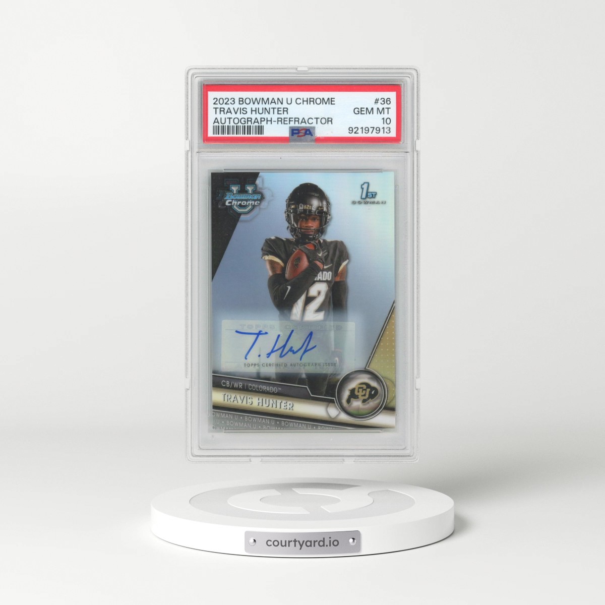 2023 Bowman University Chrome #36 Travis Hunter - Autograph-Refractor (PSA 10 GEM MINT)