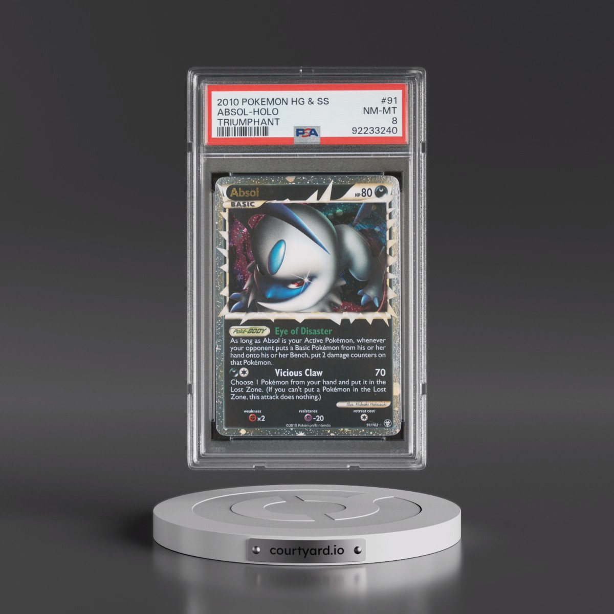 2010 Pokémon Heartgold & Soulsilver Triumphant #91 Absol - Holo (PSA 8 NM-MT)