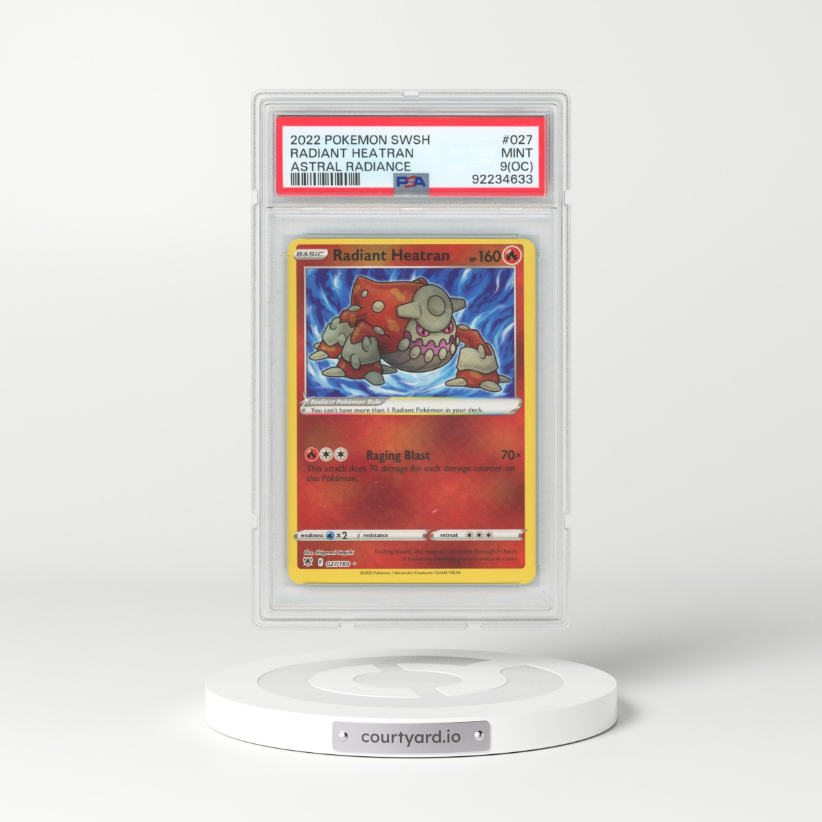 2022 Pokémon Sword & Shield Astral Radiance #027 Radiant Heatran - Holo (PSA 9 MINT)