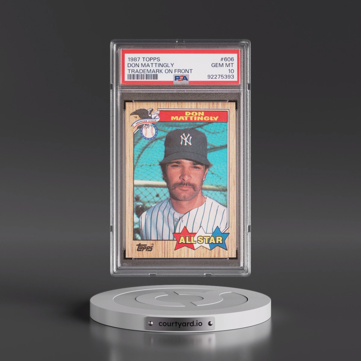 1987 Topps #606 Don Mattingly - Trademark on Front (PSA 10 GEM MINT)