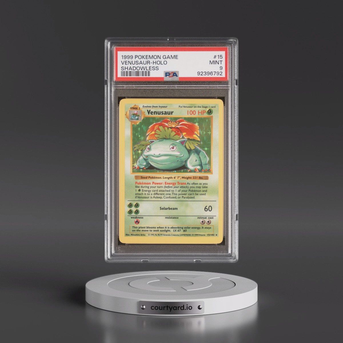 1999 Pokémon Game #15 Venusaur - Holo Shadowless (PSA 9 MINT)