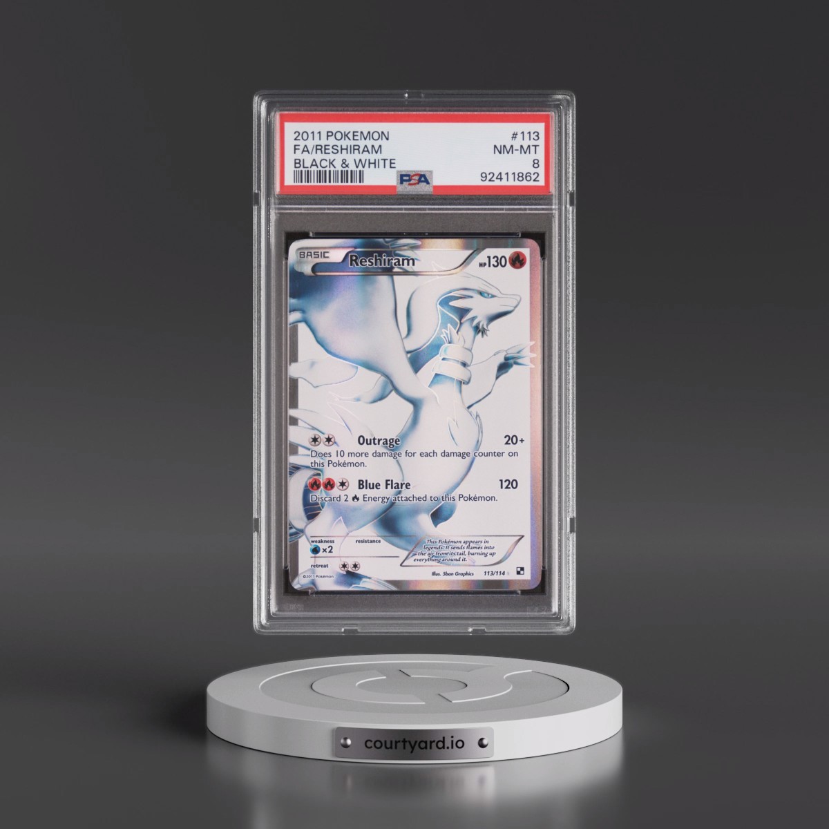 2011 Pokémon Black & White #113 Reshiram - Full Art (PSA 8 NM-MT)