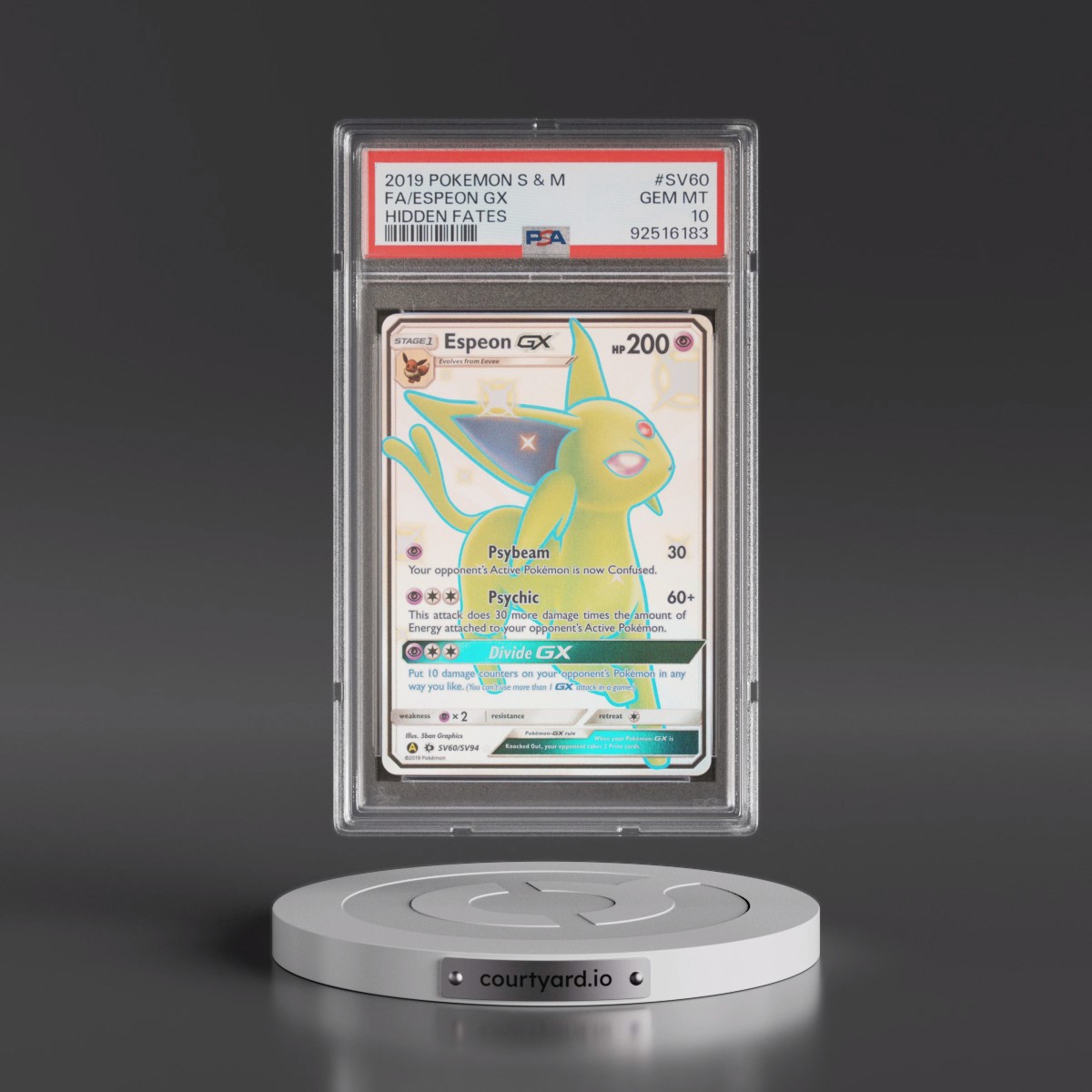 2019 Pokémon Sun & Moon Hidden Fates #SV60 Espeon GX - Holo Full Art (PSA 10 GEM MINT)