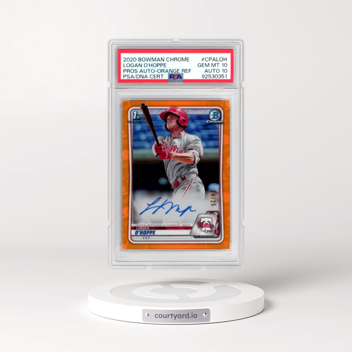 2020 Bowman Chrome Prospect Autographs #CPALOH Logan O'Hoppe - Orange Refractor (PSA 10 GEM MINT)