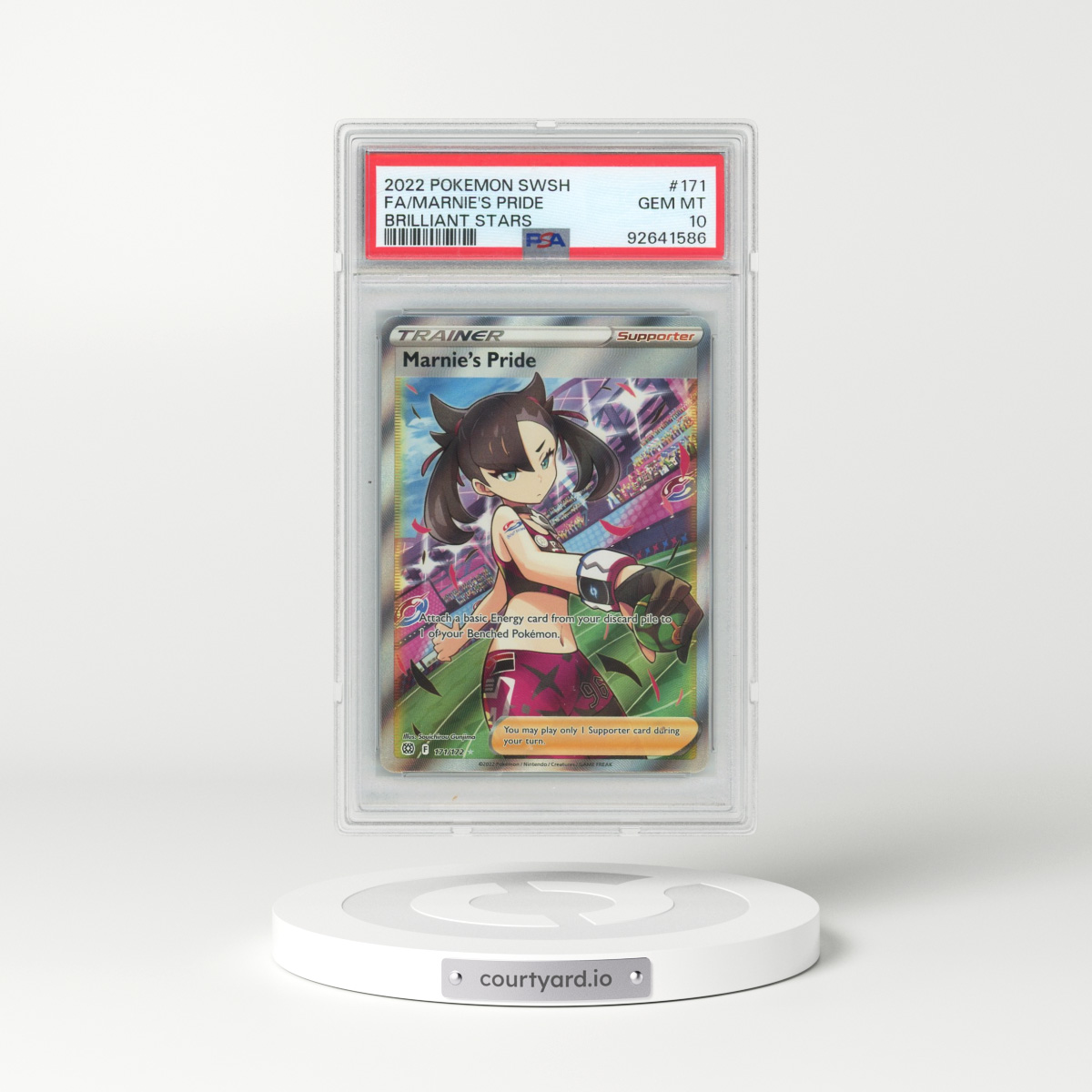 2022 Pokémon Sword & Shield Brilliant Stars #171 Marnie's Pride - Full Art (PSA 10 GEM MINT)