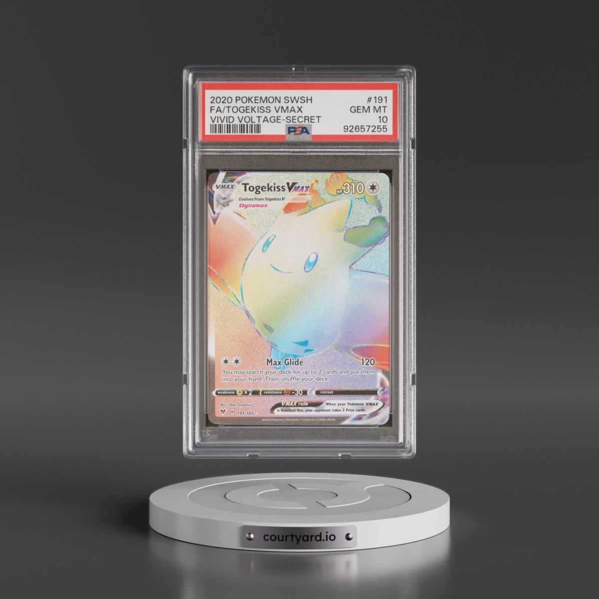 2020 Pokémon Sword & Shield Vivid Voltage #191 Togekiss Vmax - Full Art Secret (PSA 10 GEM MINT)
